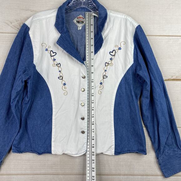 Cumberland Outfitters Womens Top L Button Up Embroidered Denim Western Cowgirl - Picture 4 of 15